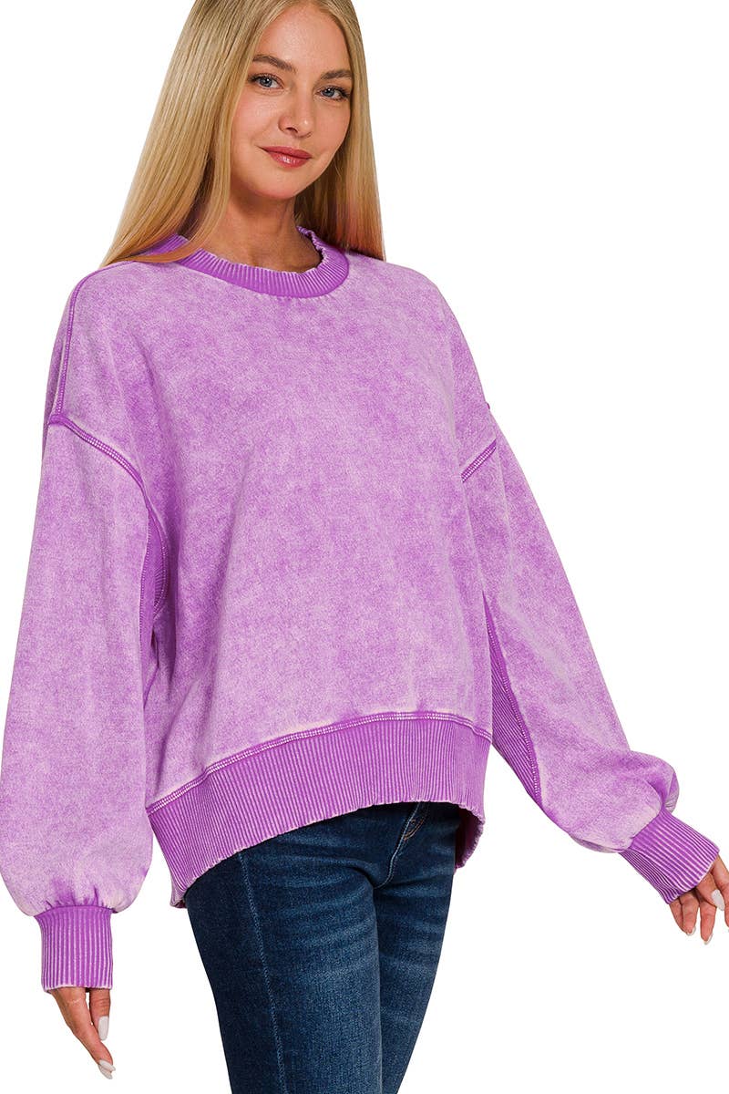0616 Acid Wash Fleece Oversized Pullover SI-25156