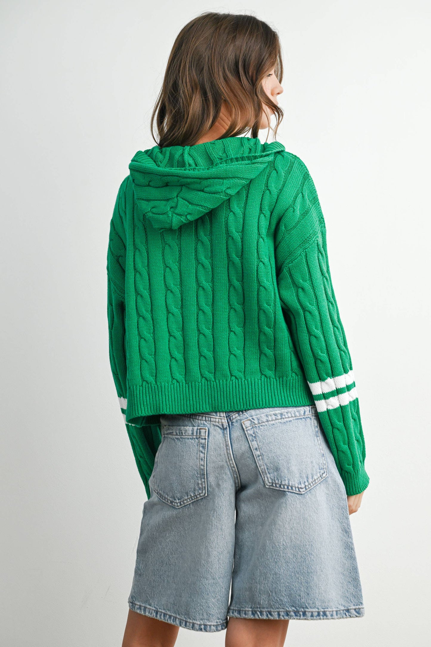 Cable Knit Zip-Up Hoodie Cardigan -
