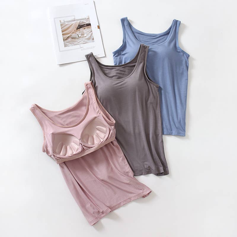 Regular basic soft flowy built-in bra tank top