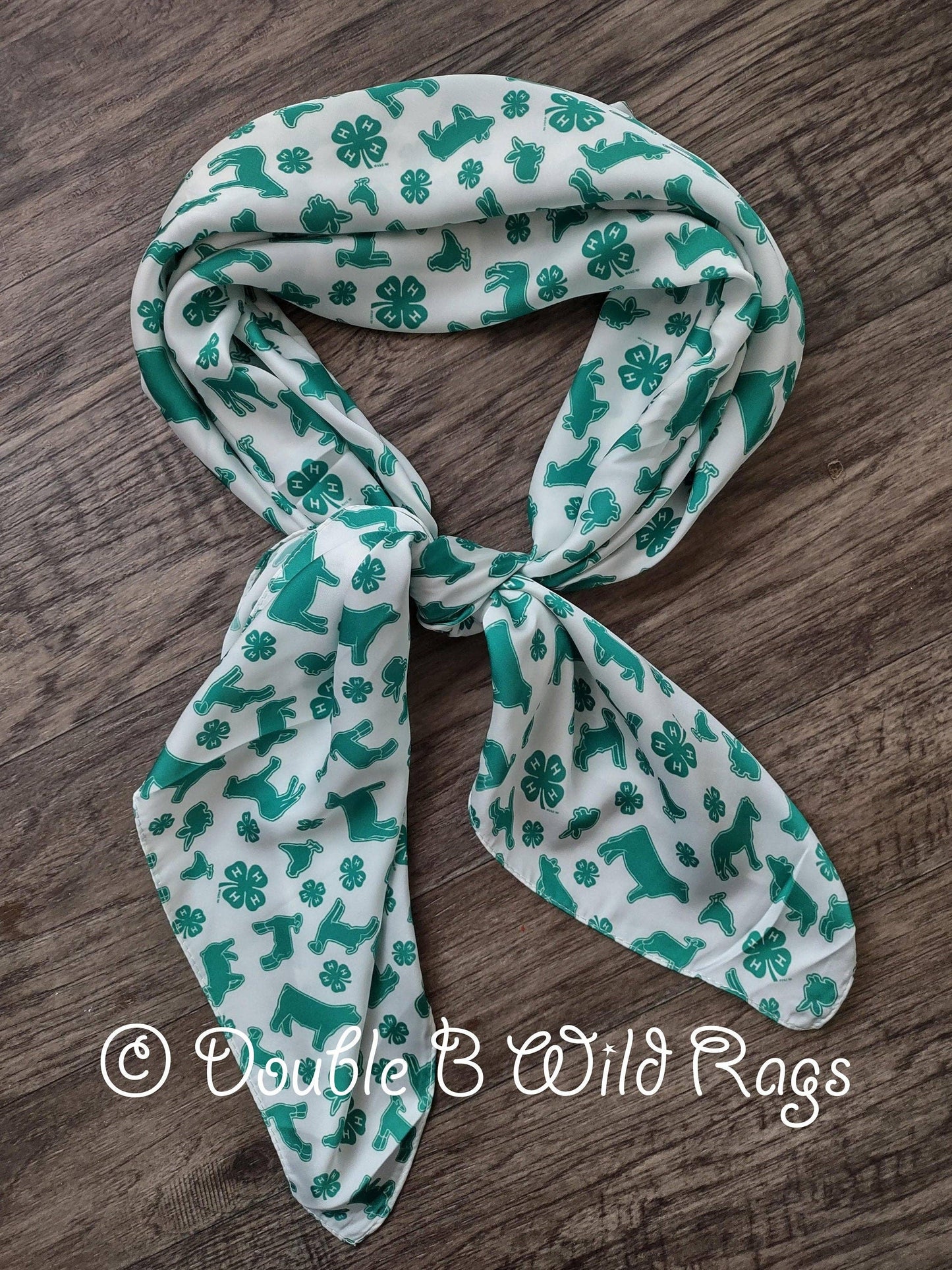 WILD RAG  4-H White with Green show animals and clover emblem Cowboy Western Neck Scarf Bandanna by Double B Wild Rags 4H