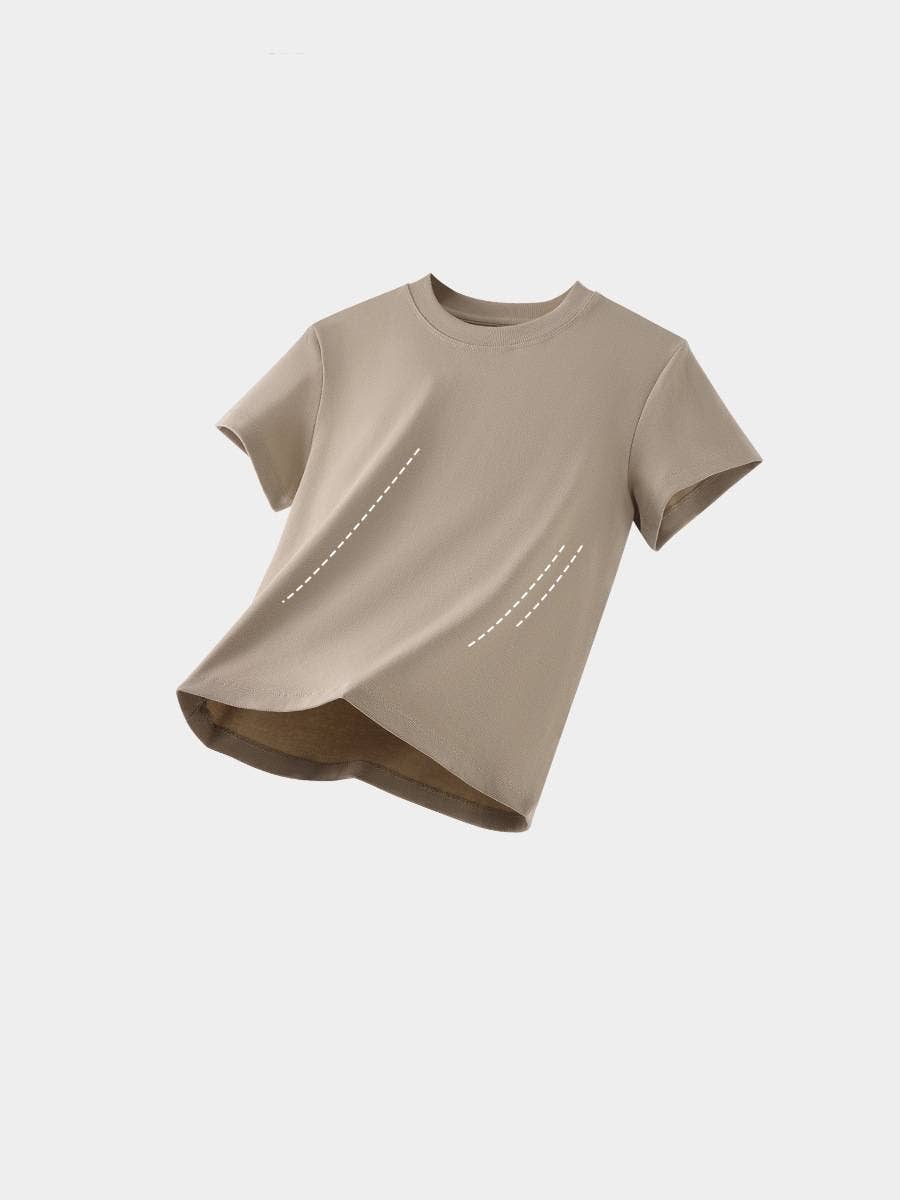 Essential basic plain fitted cotton blend crewneck tee