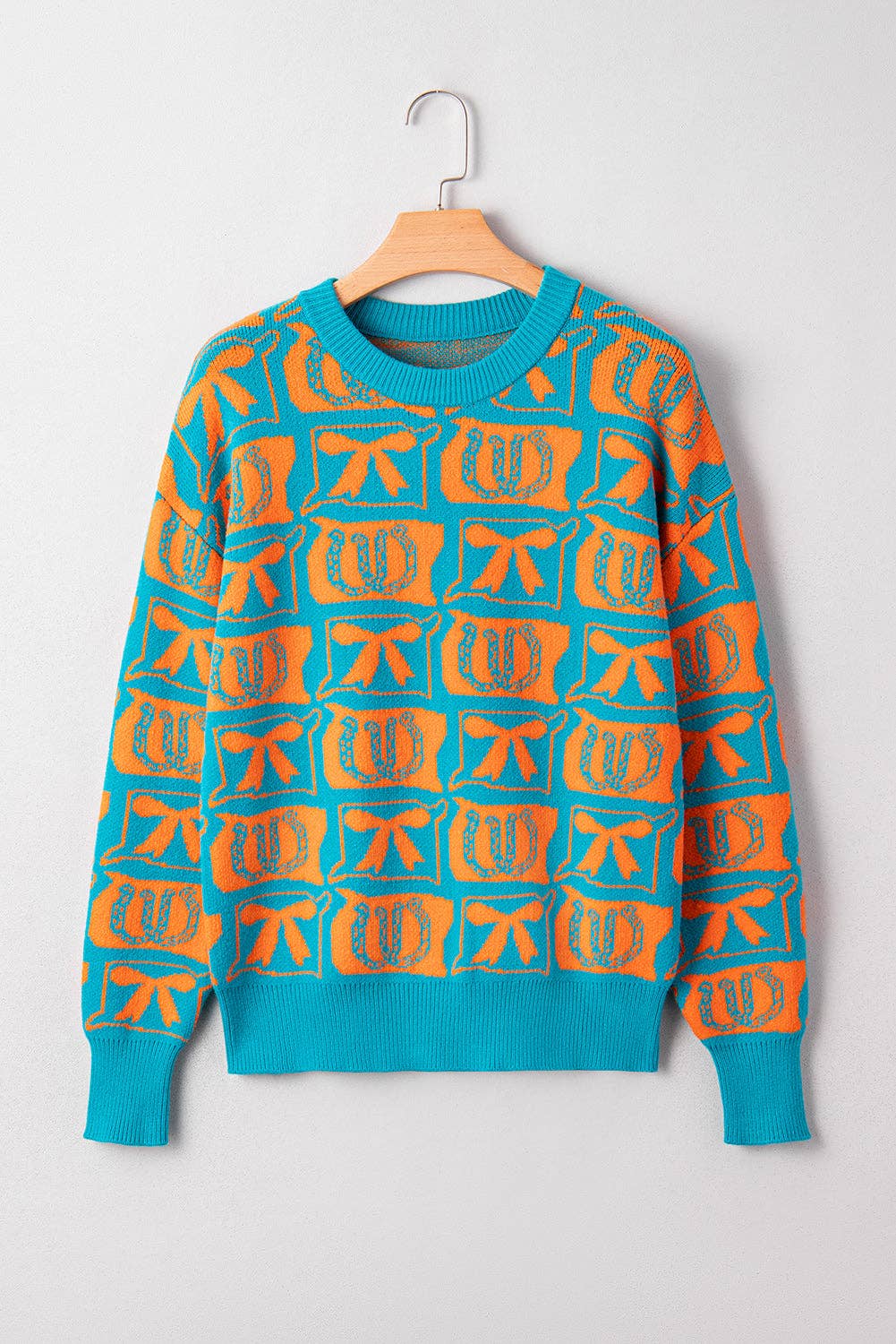 Brown Bows & Horseshoes Pattern Western Fashion Print Sweater