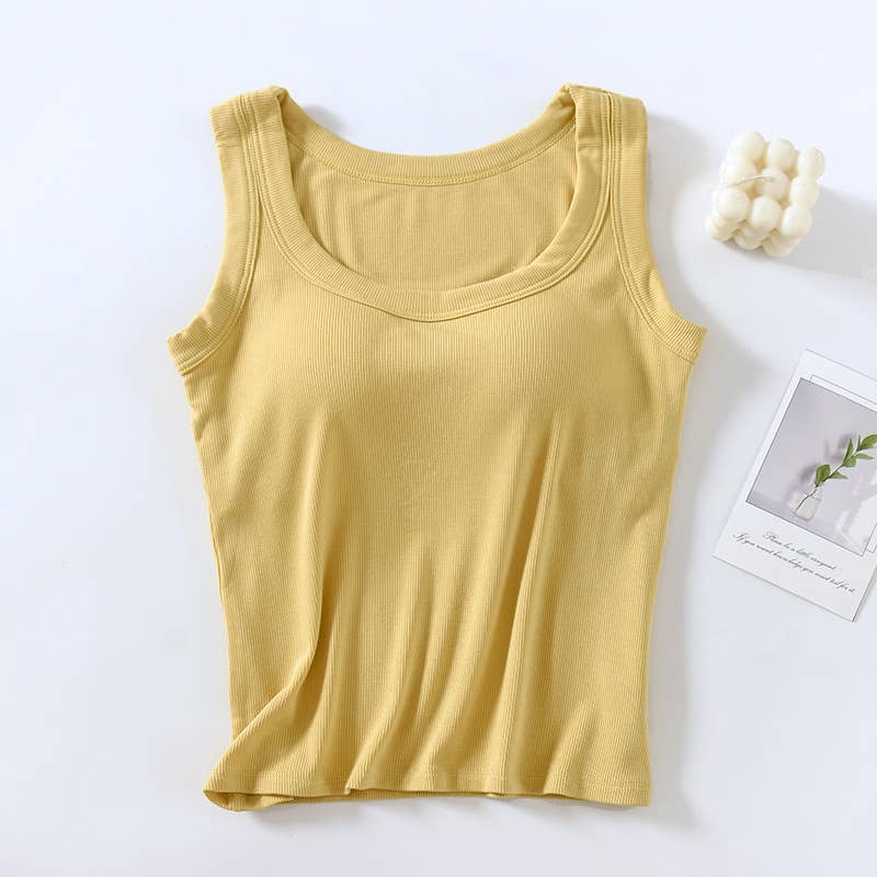 Semi sweetheart built-in bra rib knit basic tank top