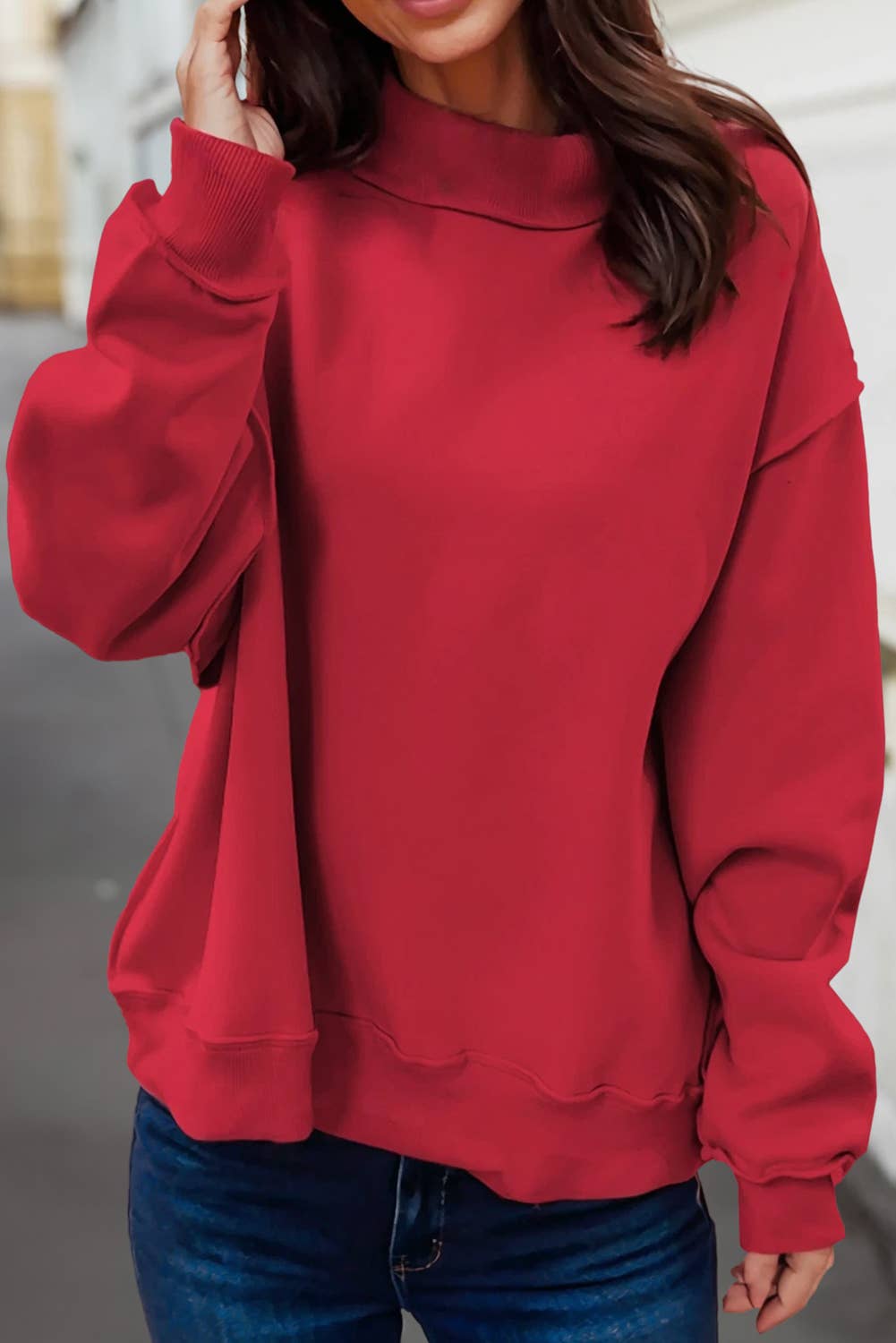 Reversible Oversized Mock Neck Sweatshirt | S-XL