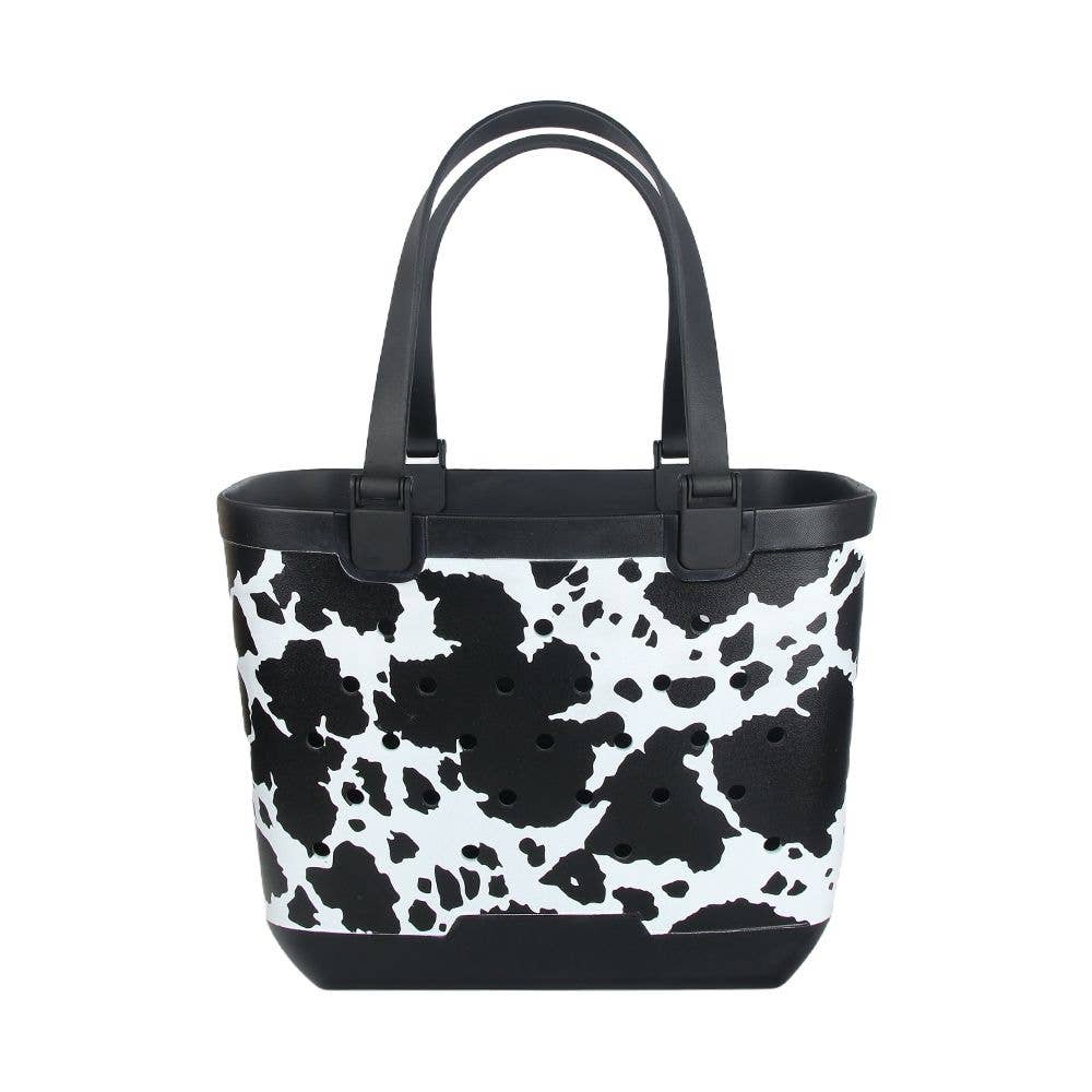 Western Cow Print Rubber Beach Tote Bag - Large