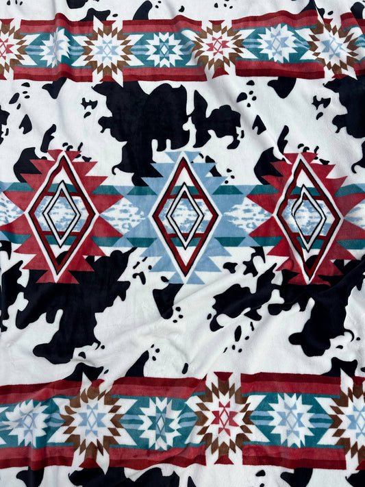 Red & Blue Southwest Cow King Size Super Soft Plush Blanket