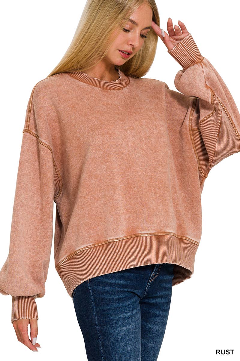 0616 Acid Wash Fleece Oversized Pullover SI-25156