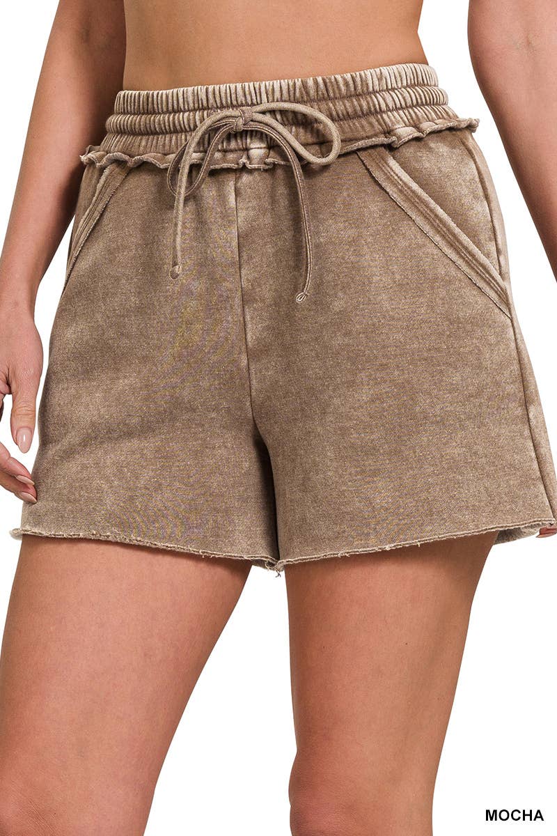 Washed Fleece Drawstring Shorts With Pockets
