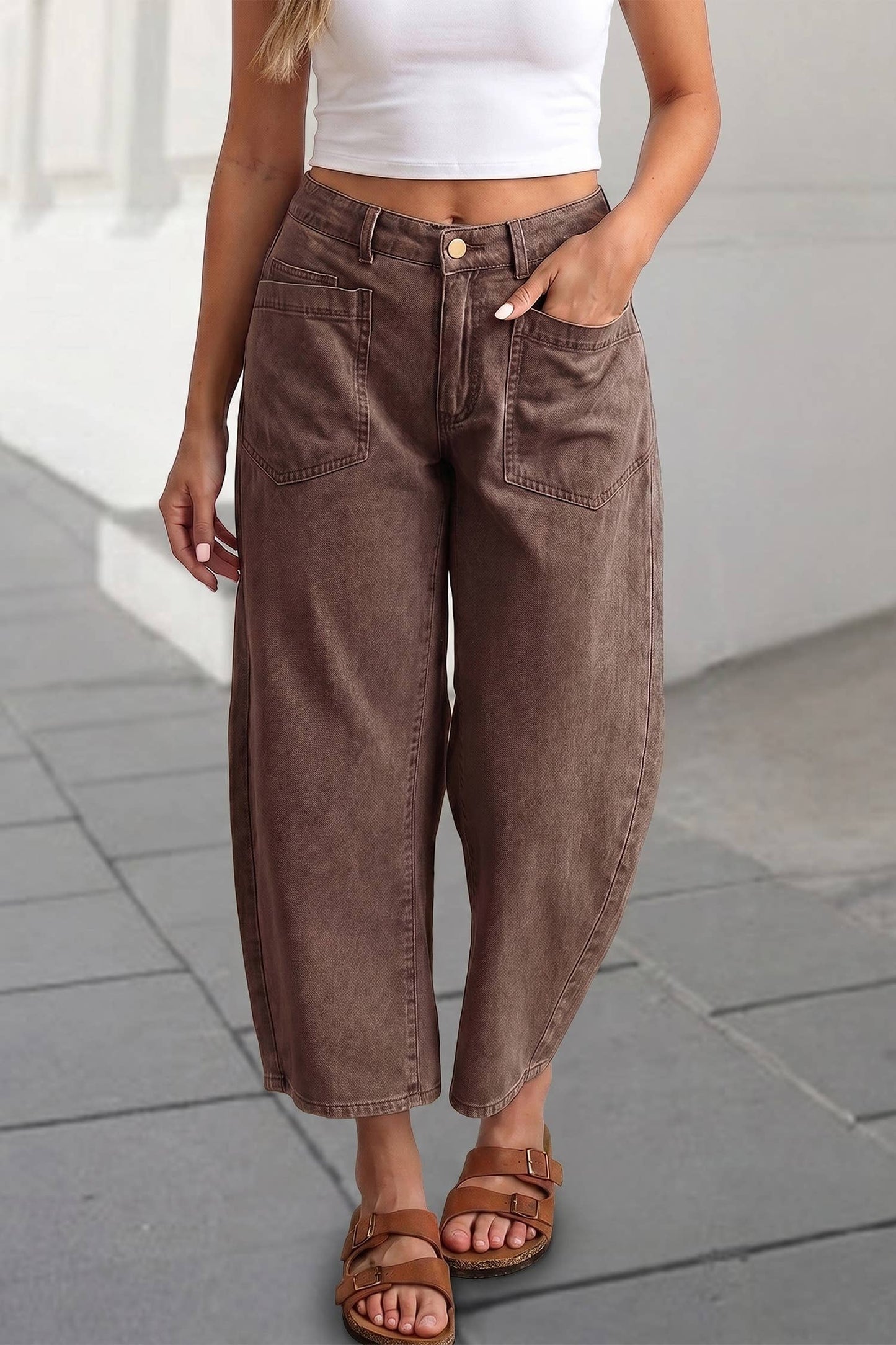 Solid Square Patch Pocket Barrel Jeans | US4-16