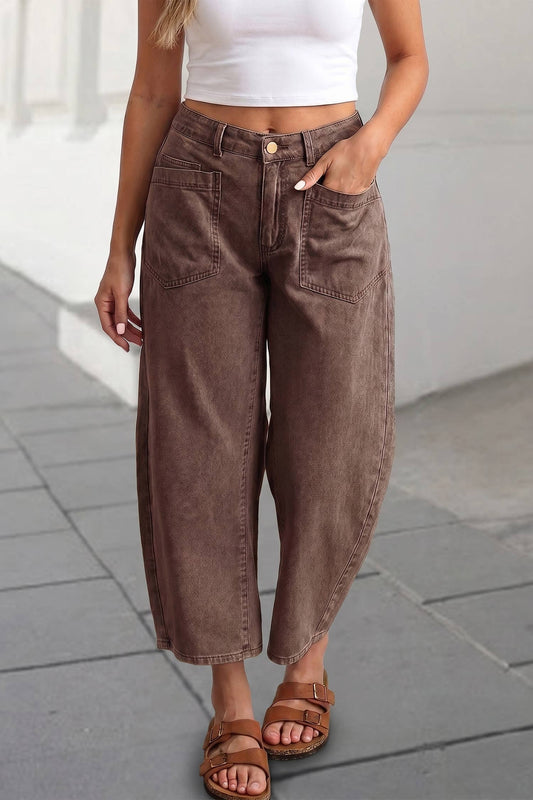 Solid Square Patch Pocket Barrel Jeans | US4-16