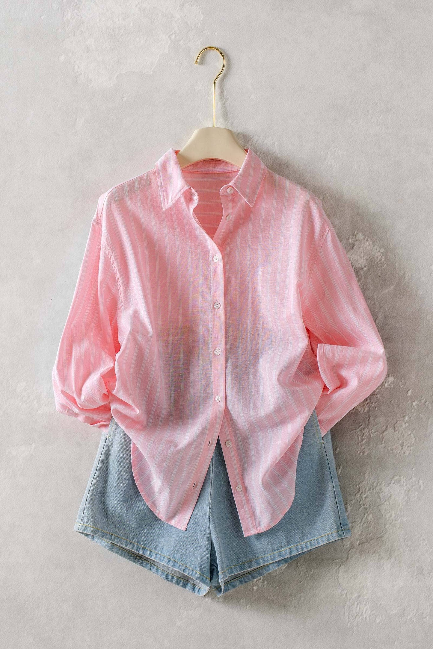 Striped Linen Blend Button Up Shirt