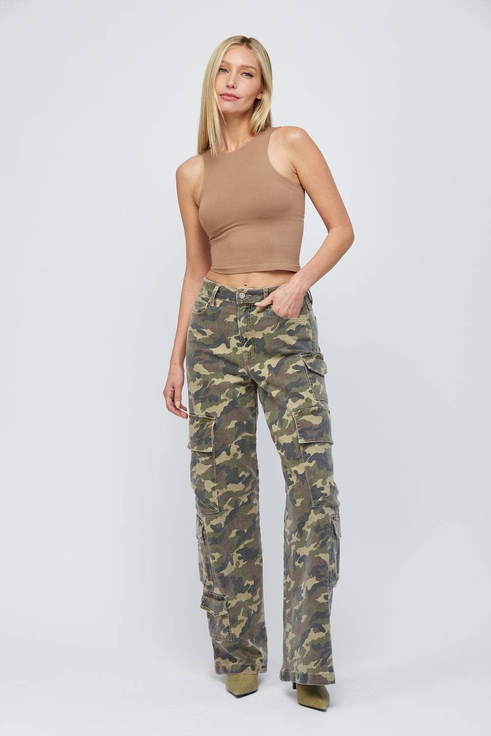 Camo High Rise Cargo 32" Inseam Wide leg