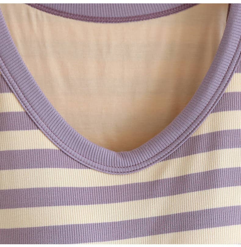 Contrast stripe scoop neck built-in bra tank top