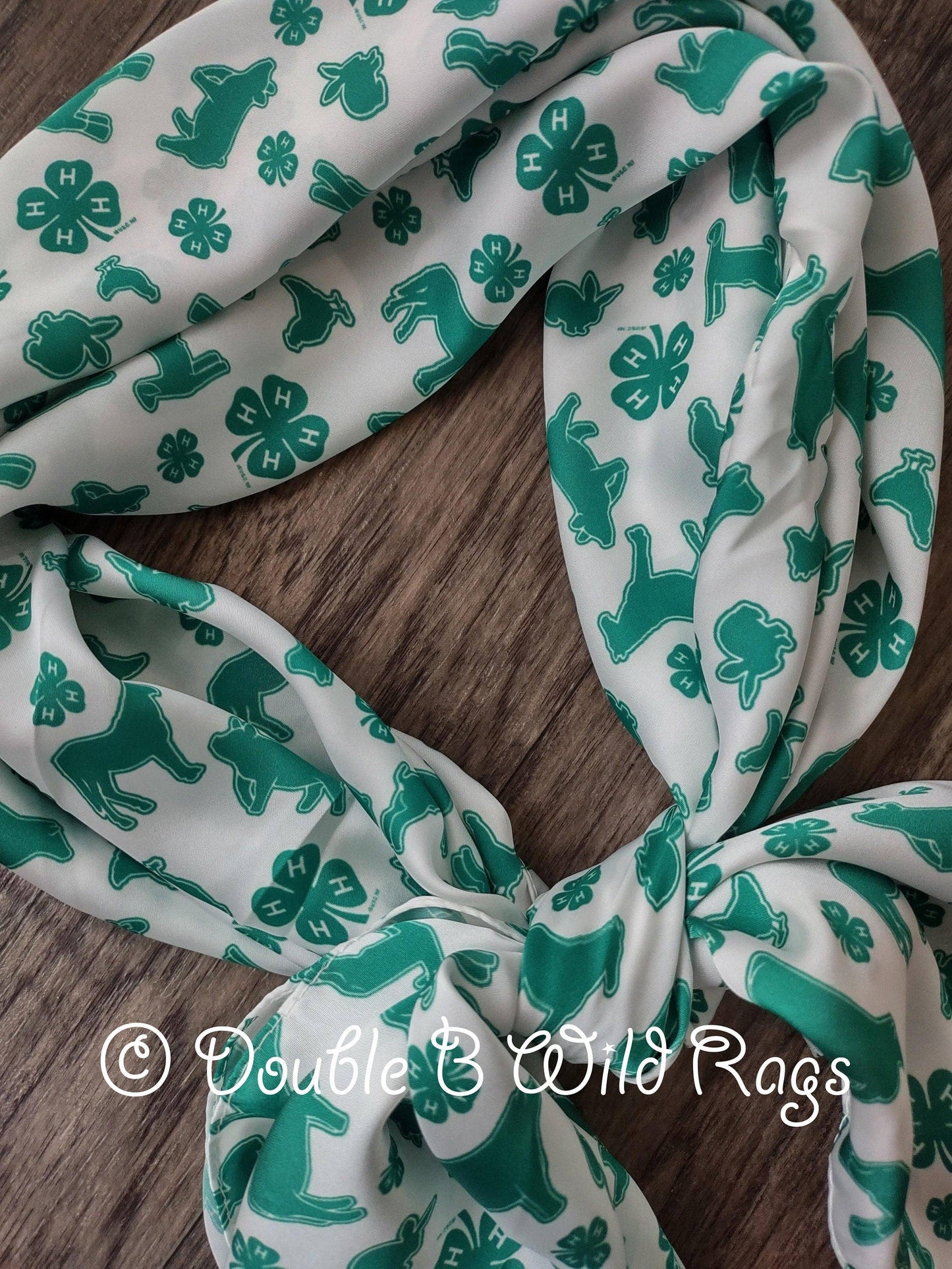 WILD RAG  4-H White with Green show animals and clover emblem Cowboy Western Neck Scarf Bandanna by Double B Wild Rags 4H
