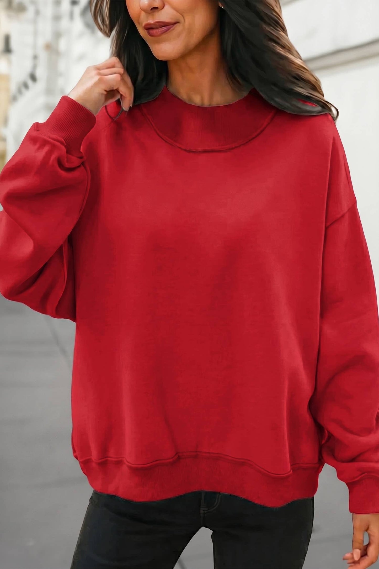 Reversible Oversized Mock Neck Sweatshirt | S-XL