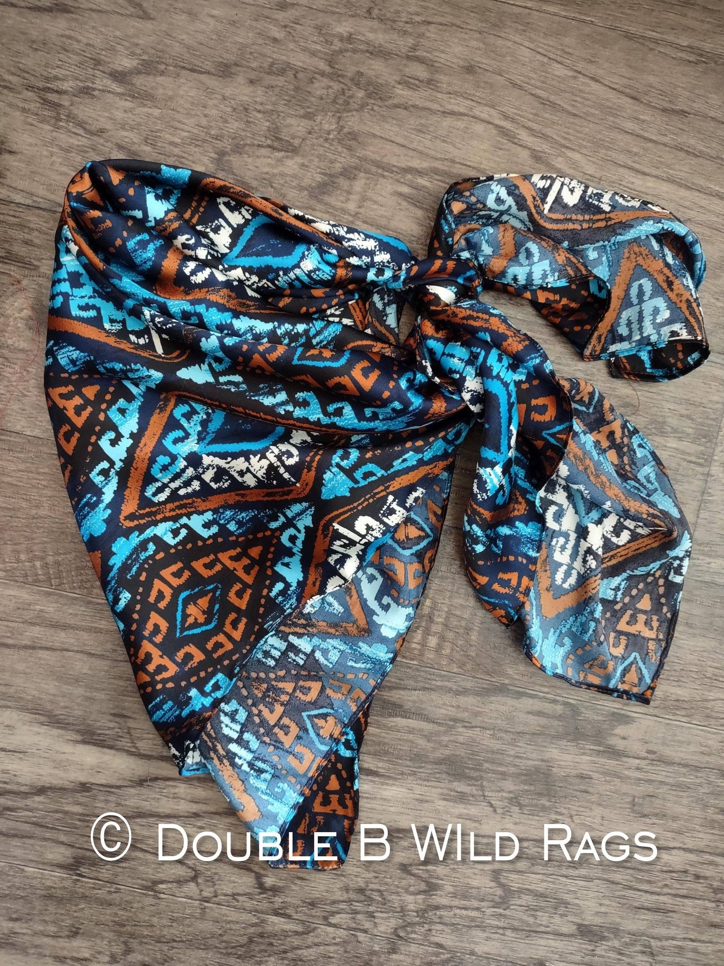 WILD RAG Tribal Aztec Turquoise, Rust Orange, White Western Cowboy Neck Scarf Bandana by Double B Wild Rags