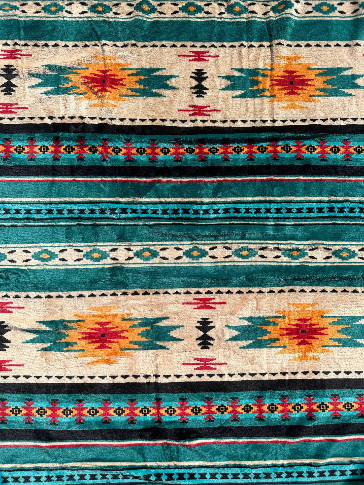 Green & Tan Southwest Aztec King Size Super Plush Blanket