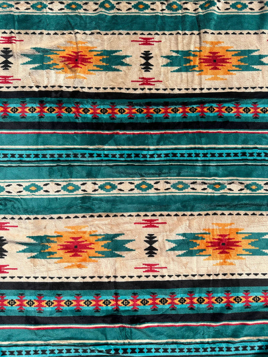 Green & Tan Southwest Aztec King Size Super Plush Blanket