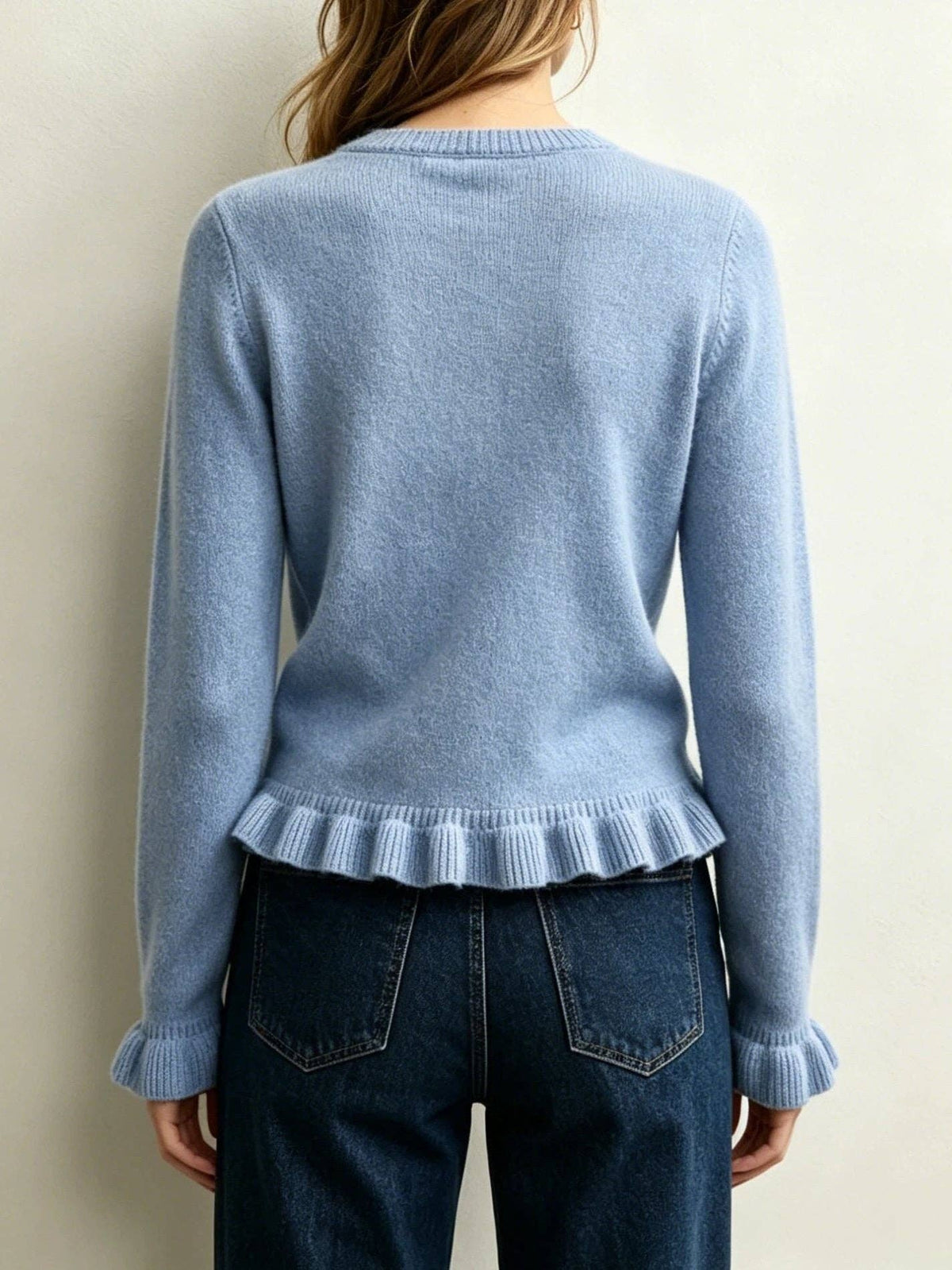 Ruffle Hem Crew Neck Long Sleeve Knit Sweater