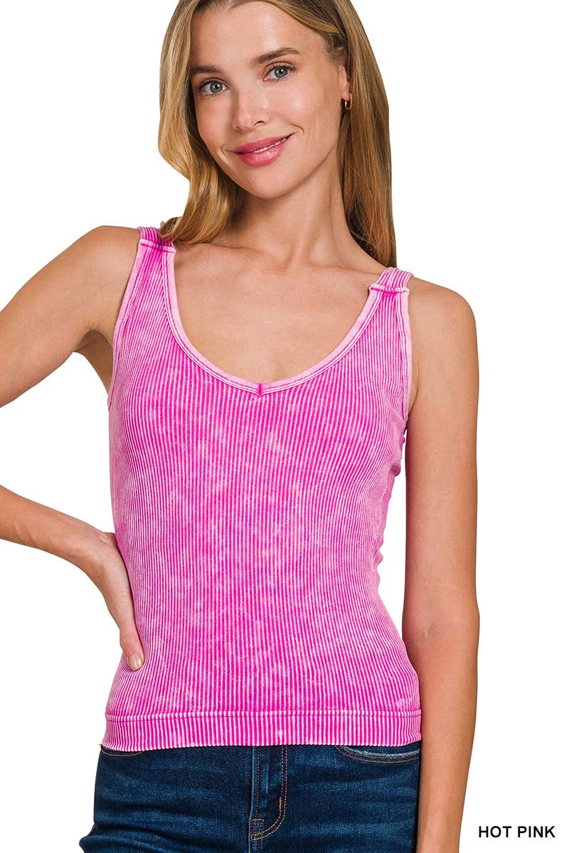 0622 Stone Washed Ribbed Tank Top W/ Bra Pad SI-26016