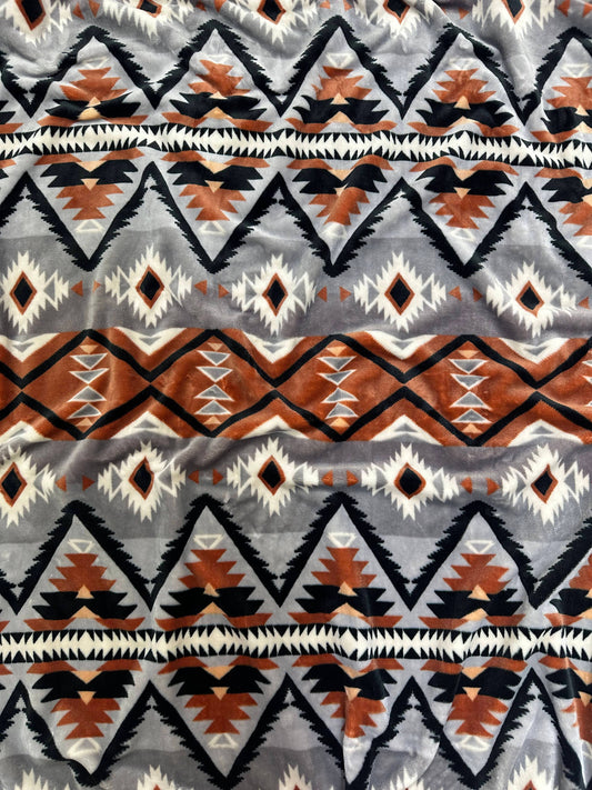 Gray Southwest Aztec King Size Super Soft Plush Blanket