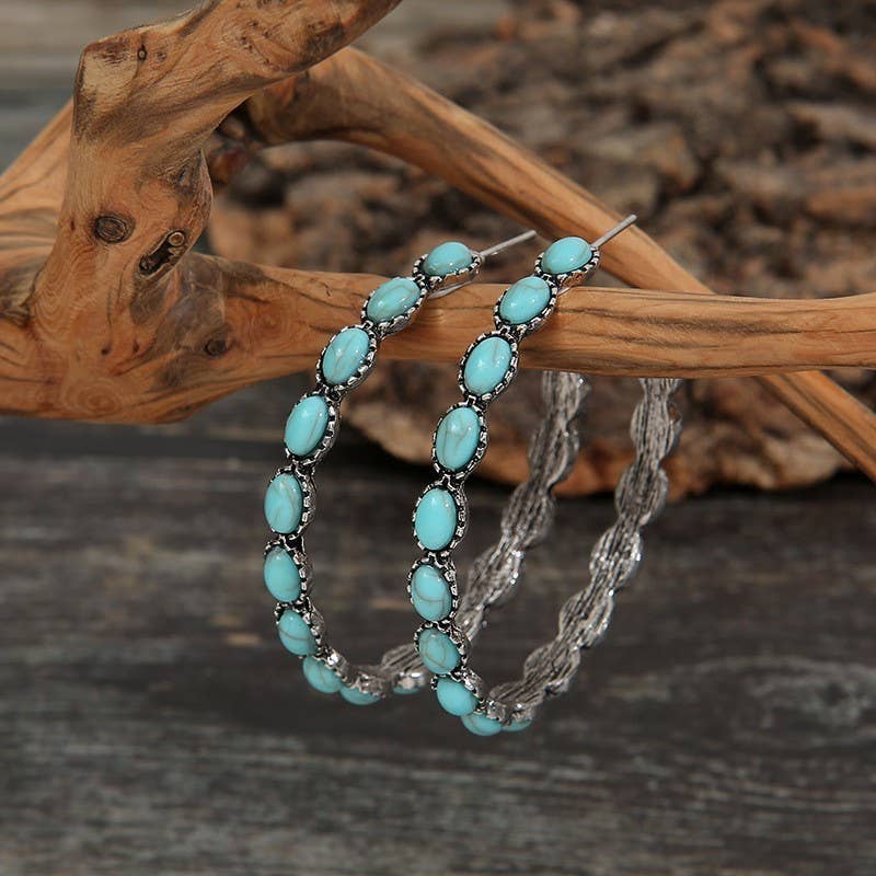WESTERN TURQ STONE HOOP EARRINGS | 40E437