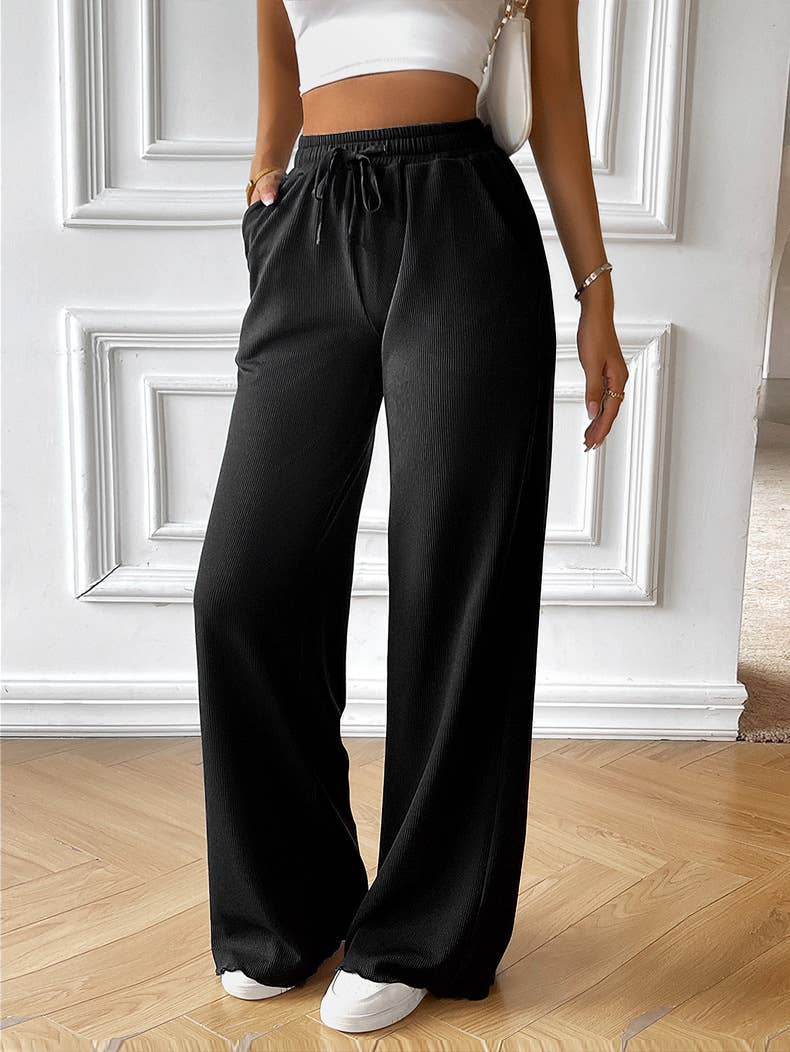Elastic Waistband Casual Wide Leg Pants