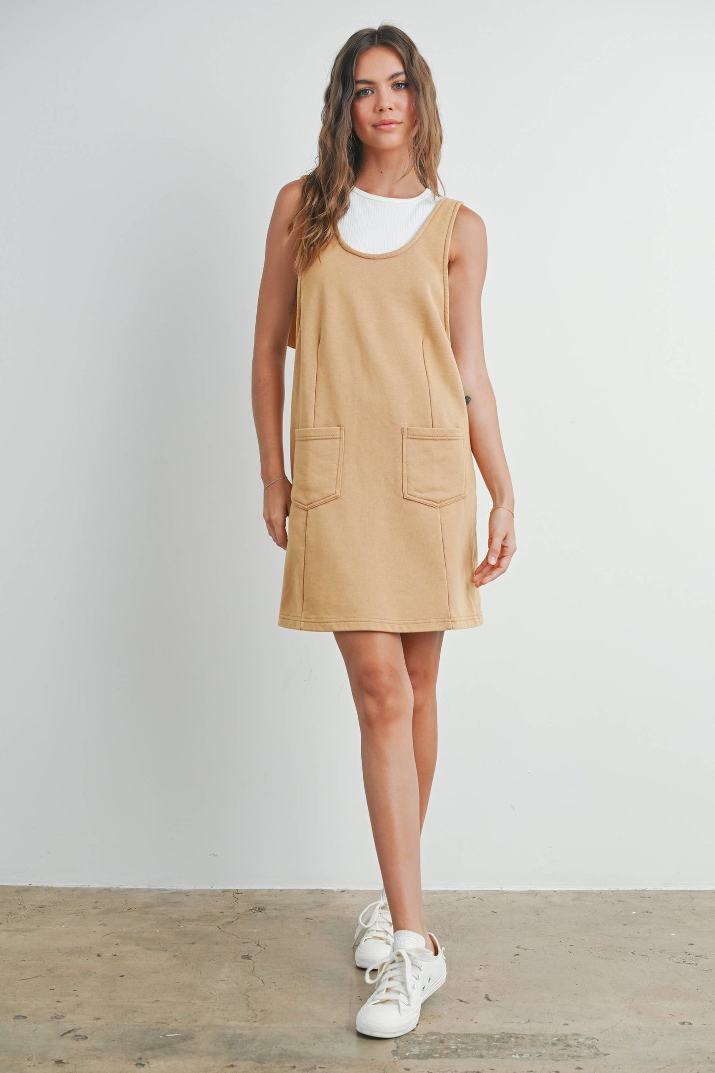 Washed French Terry Sleeveless Jumpsuit Dress -