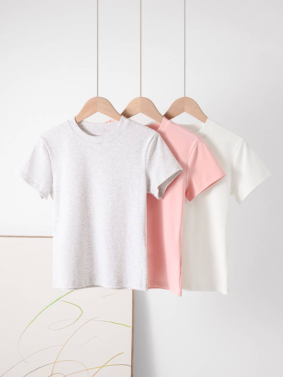 Essential basic plain fitted cotton blend crewneck tee