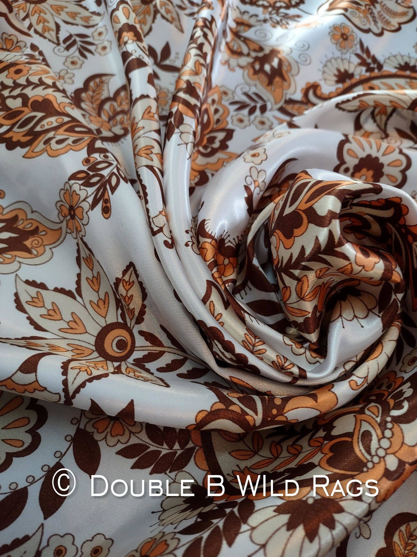 WILD RAG Vintage Paisley White, Brown, and Dark Gold Western Cowboy Neck Scarf Bandana by Double B Wild Rags