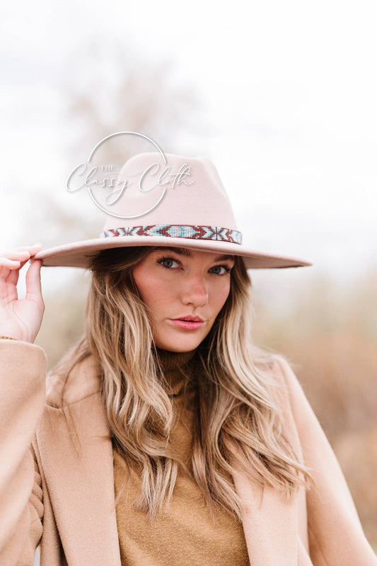 Wide Brim Hat - Cappuccino w/Aqua Aztec RTS