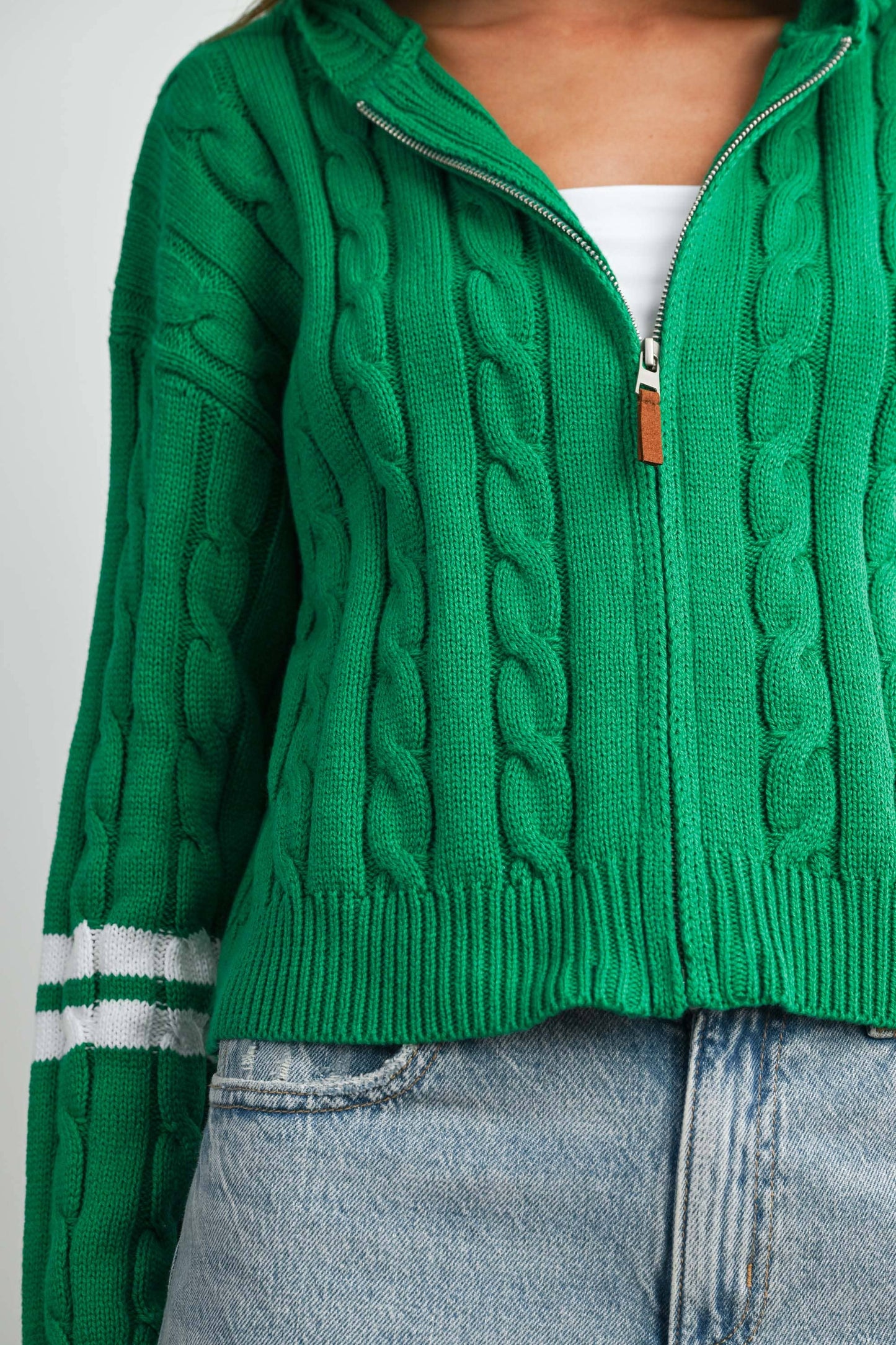 Cable Knit Zip-Up Hoodie Cardigan -