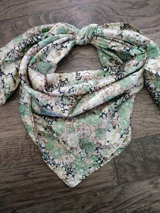 Wild Rag Sage Green Vintage Floral Print Cowboy Western Neck Scarf Neckerchief Bandanna by Double B Wild Rags