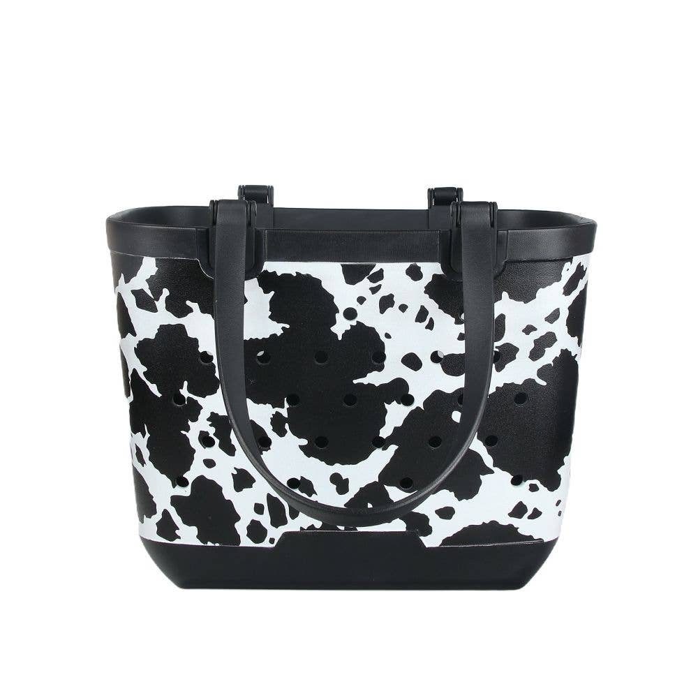 Western Cow Print Rubber Beach Tote Bag - Large