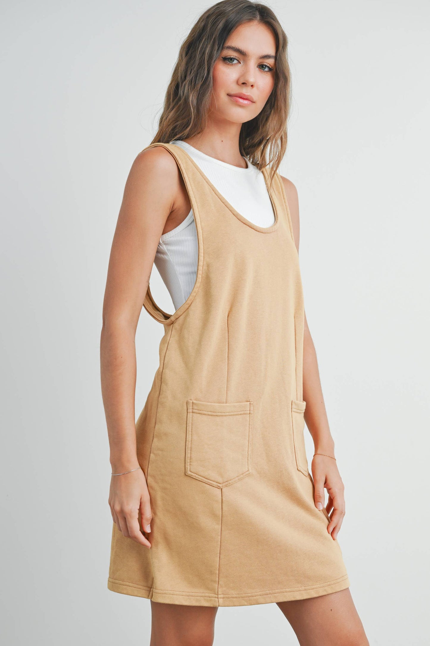 Washed French Terry Sleeveless Jumpsuit Dress -
