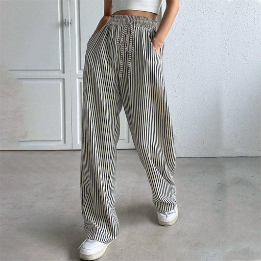 Striped slacks straight leg pants
