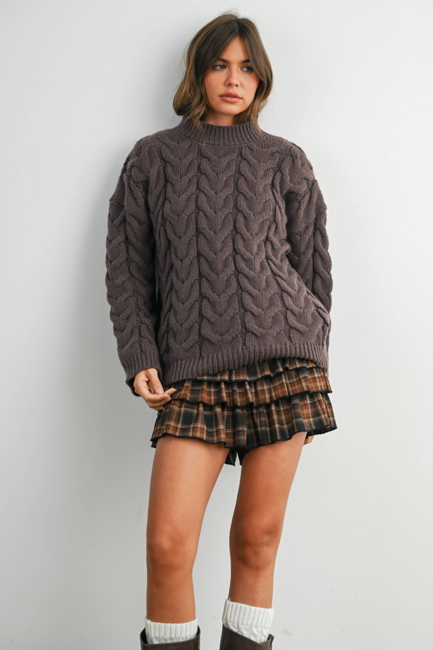 Cable-Knit Long Sleeve Sweater - BMW8100