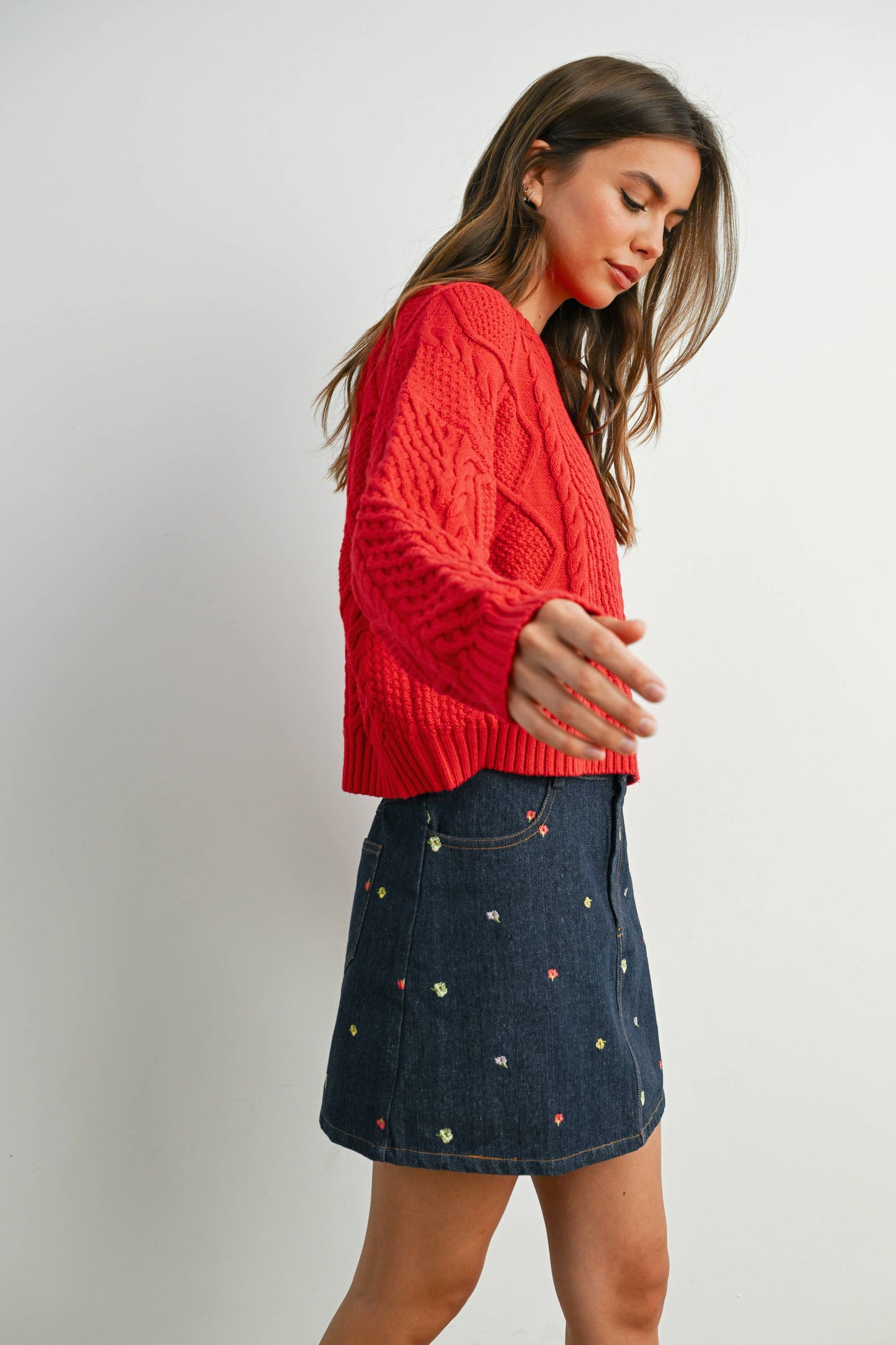 Fall Casual Solid Cable Knit Sweater - BMW7194