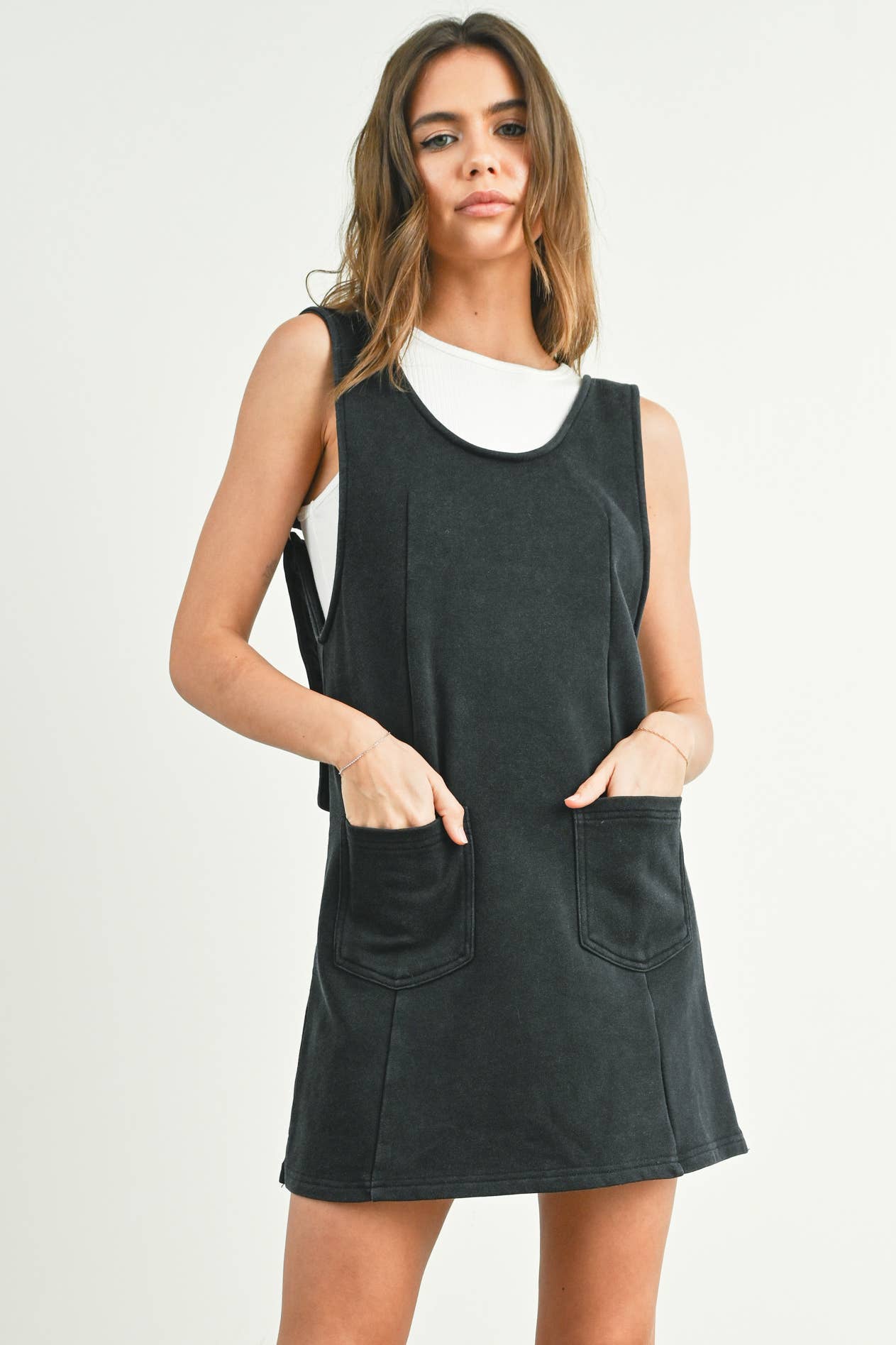Washed French Terry Sleeveless Jumpsuit Dress -