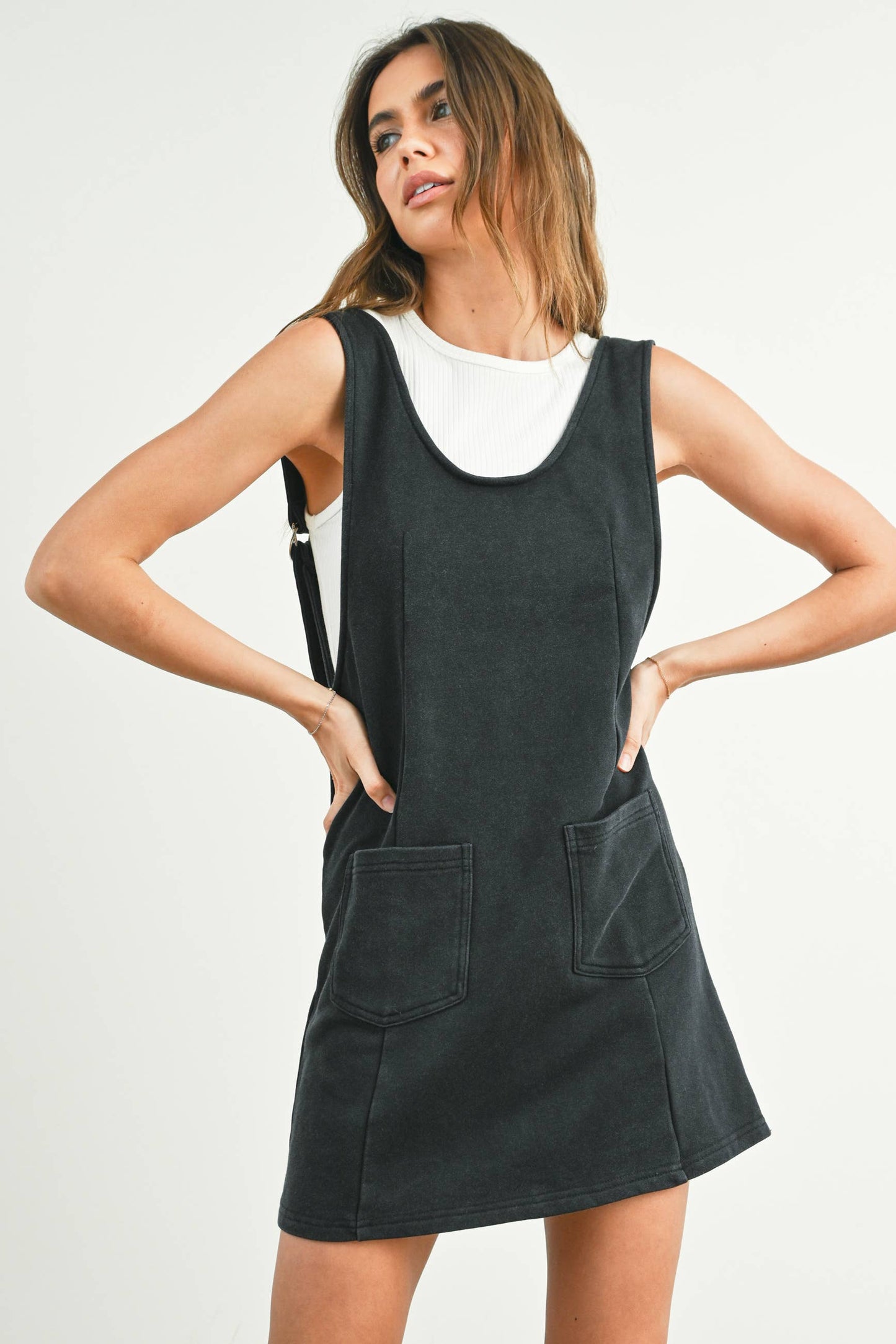 Washed French Terry Sleeveless Jumpsuit Dress -