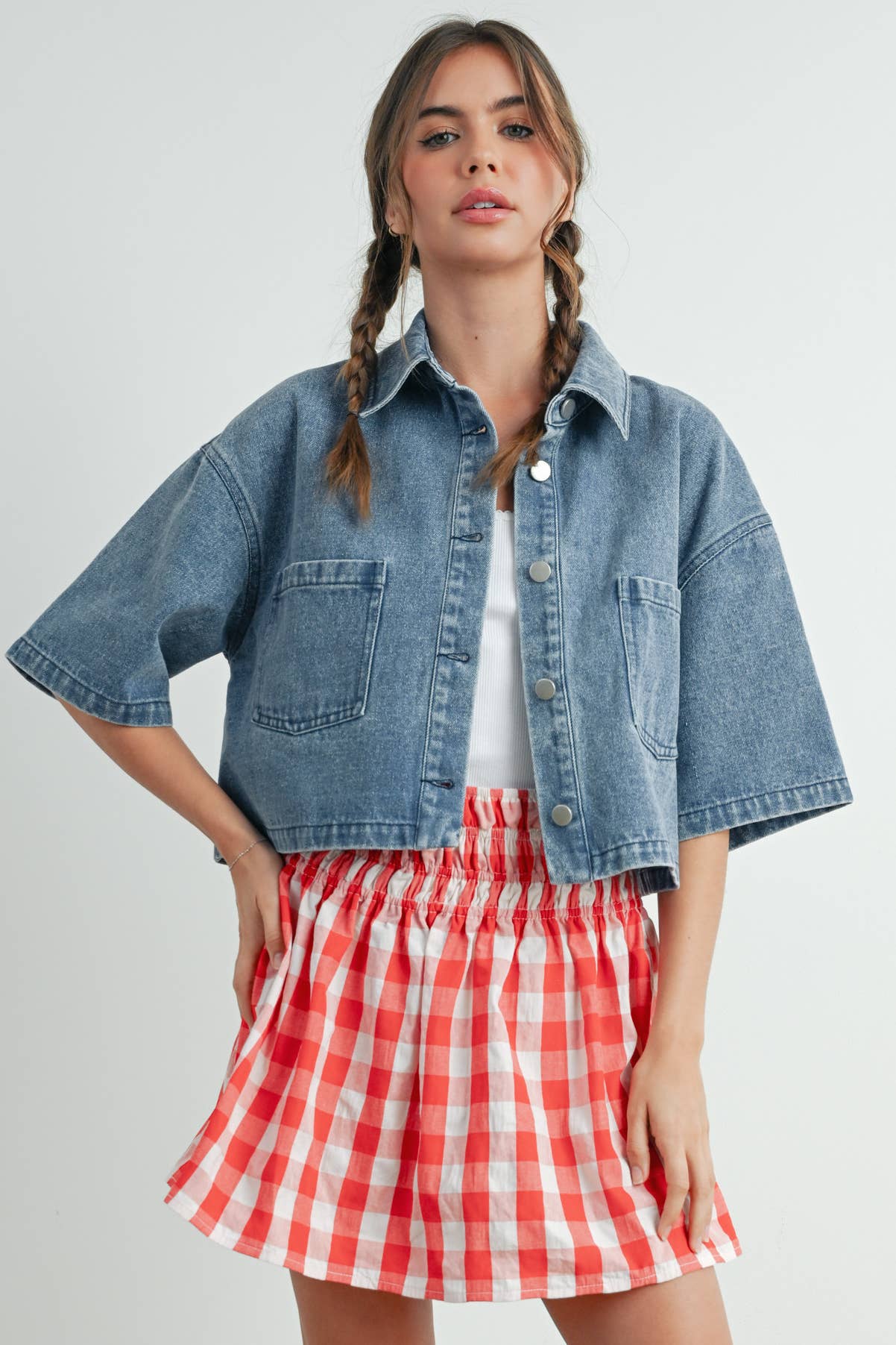 Button Front Cropped Shirt -