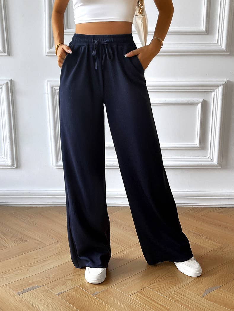 Elastic Waistband Casual Wide Leg Pants