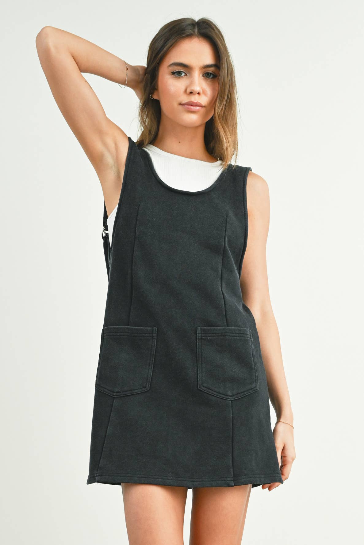 Washed French Terry Sleeveless Jumpsuit Dress -