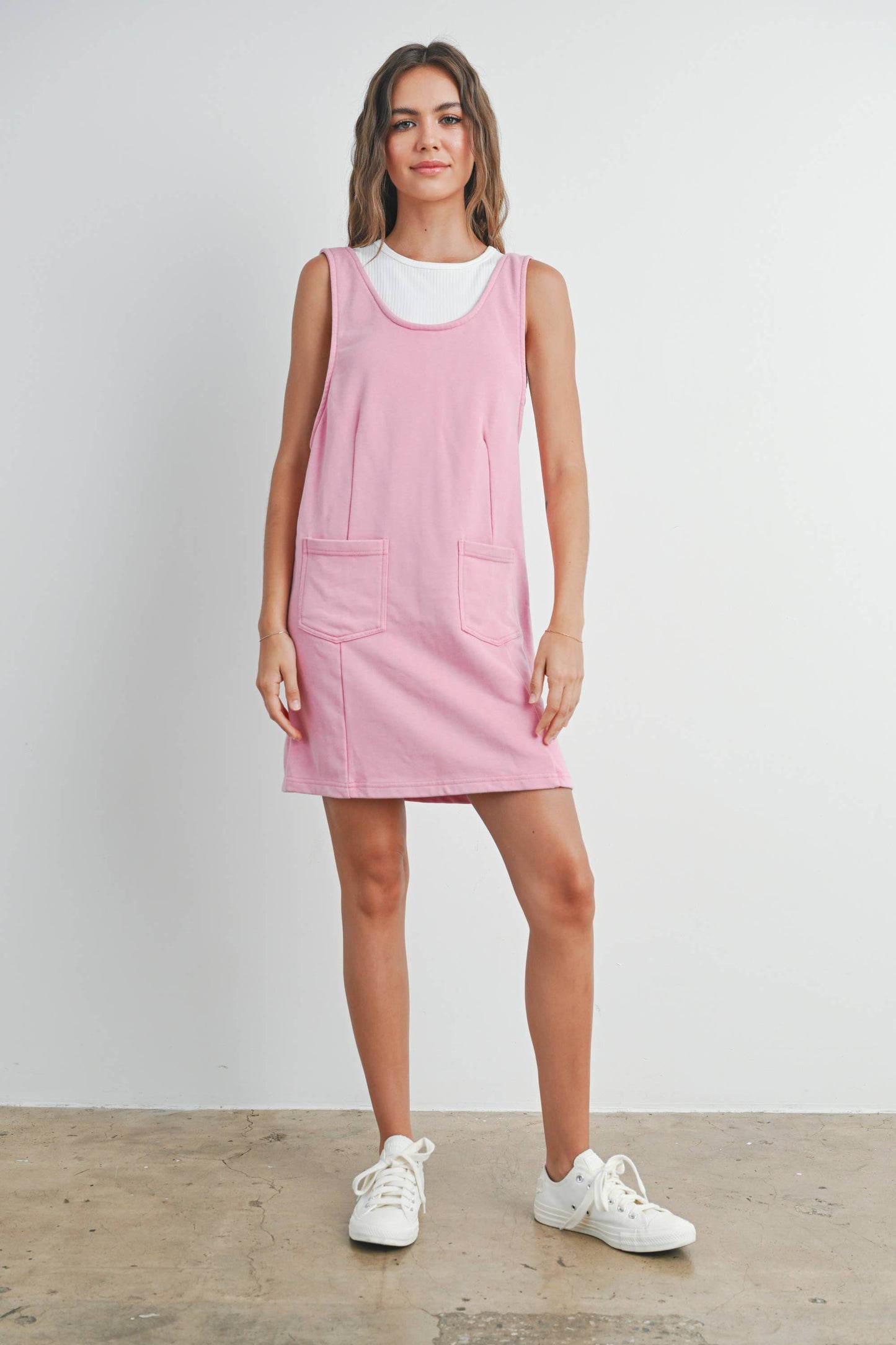 Washed French Terry Sleeveless Jumpsuit Dress -