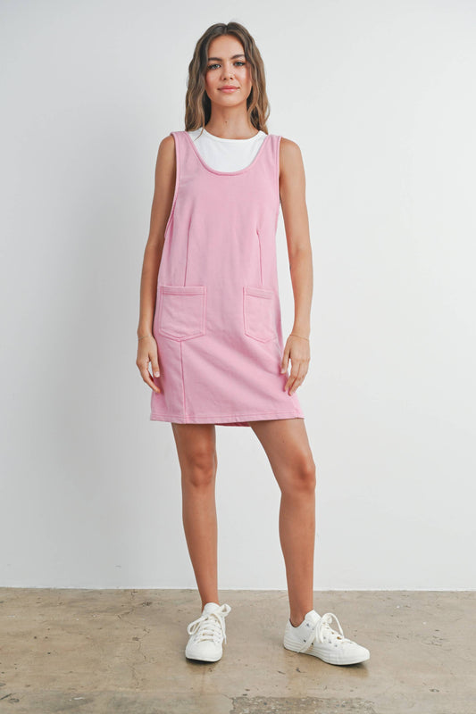 Washed French Terry Sleeveless Jumpsuit Dress -