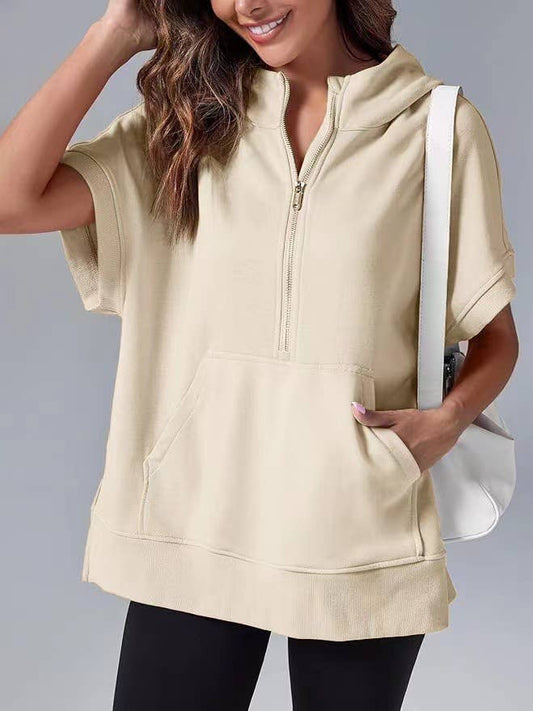 Laidback half zip short sleeve oversized Sweatshirts
