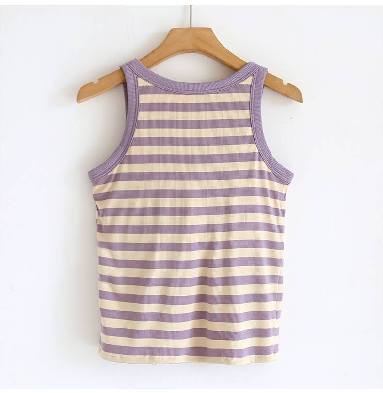 Contrast stripe scoop neck built-in bra tank top