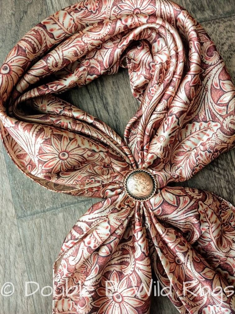 Wild Rag Floral Tooled Leather light tan Cowboy Western Neck Scarf Bandanna by Double B Wild Rags