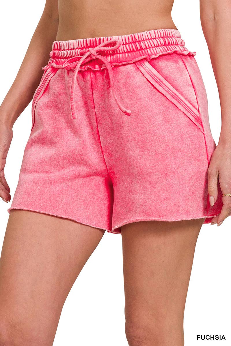 Washed Fleece Drawstring Shorts With Pockets