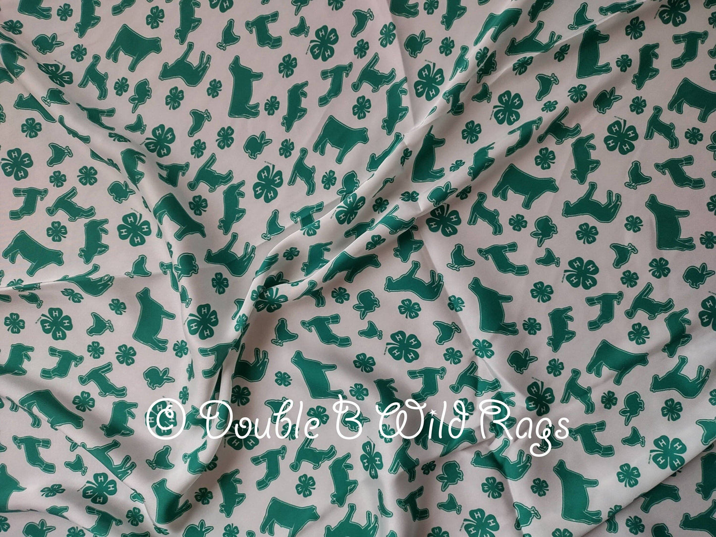 WILD RAG  4-H White with Green show animals and clover emblem Cowboy Western Neck Scarf Bandanna by Double B Wild Rags 4H
